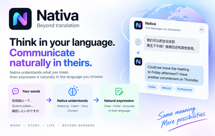 Nativa promotional image showing the assistant helping with a multilingual conversation.